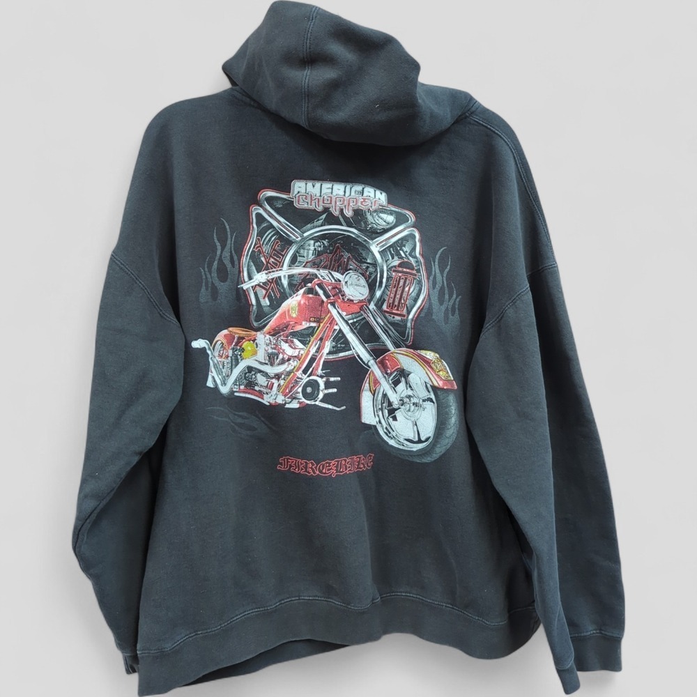 Vtg American Choppers Fire Bike Hoodie Made Russia Mens XL Y2K Motorcycle RARE